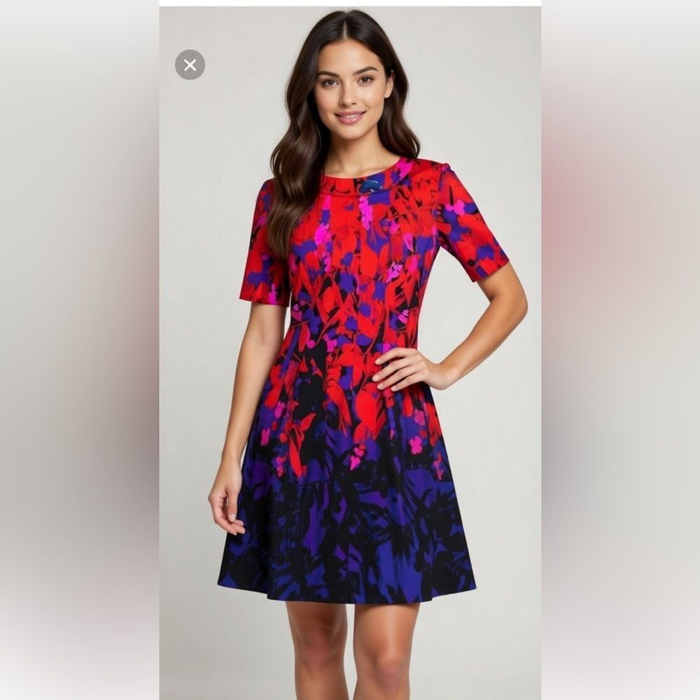 Gabby Skye Women's Dress Size 6 Floral Short Sleeve Fit &Flare Red Purple